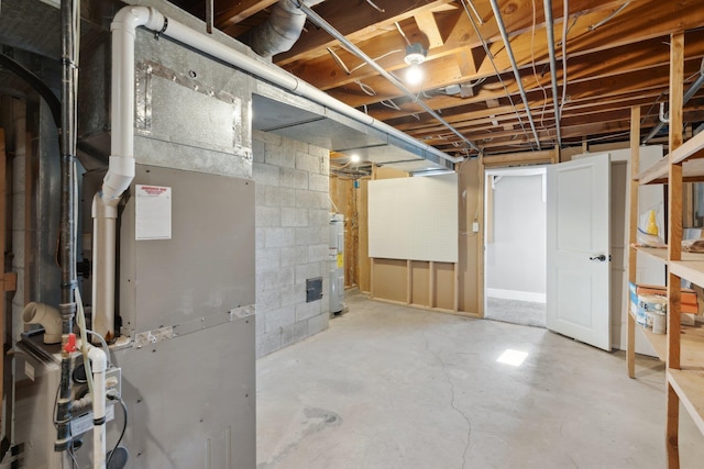 unfinished below grade area with water heater and heating unit