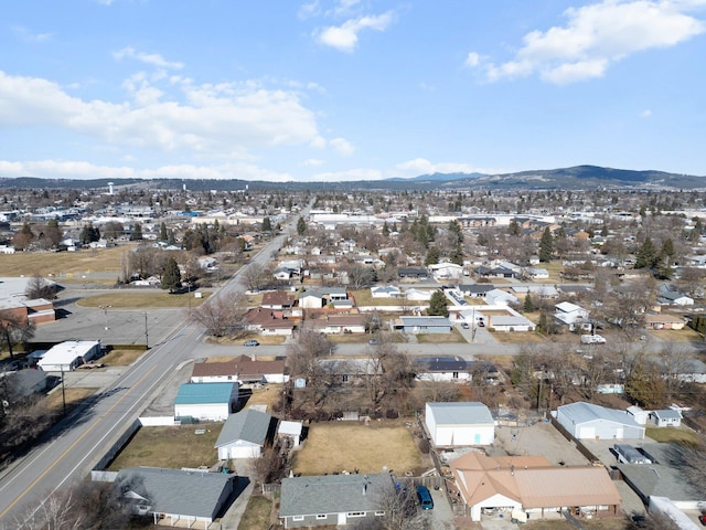 drone / aerial view with a residential view and a mountain view