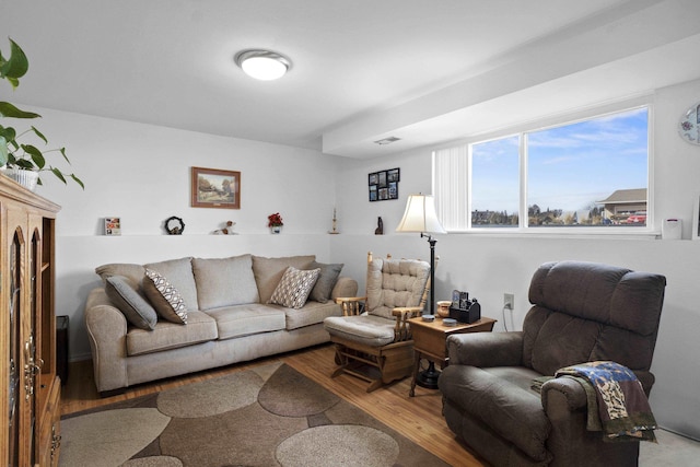 living room with wood finished floors