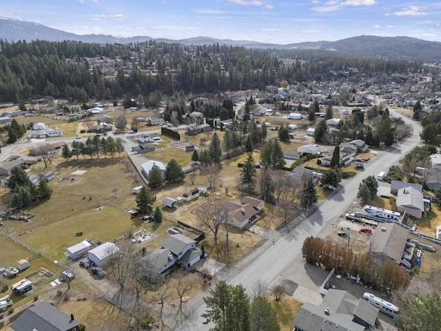 drone / aerial view featuring a mountain view