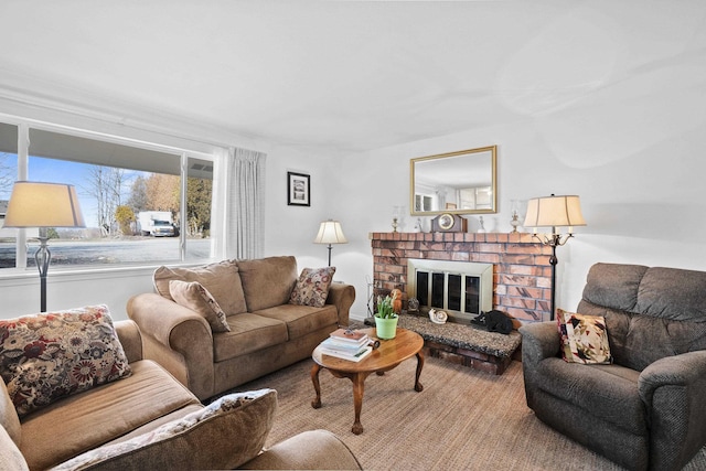 living area with a fireplace