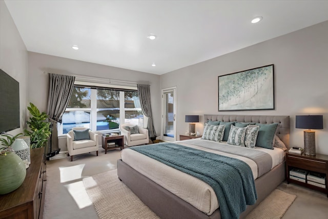 bedroom featuring recessed lighting and carpet floors