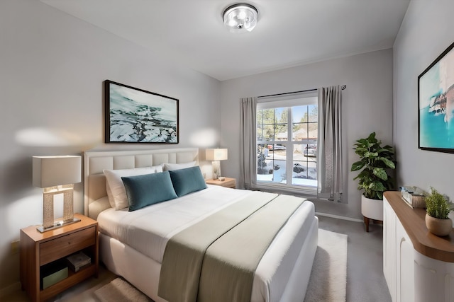 bedroom with baseboards and carpet floors