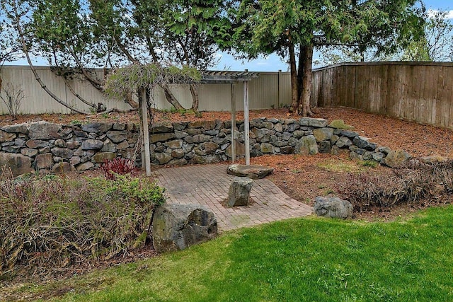 view of yard with a patio area and a fenced backyard