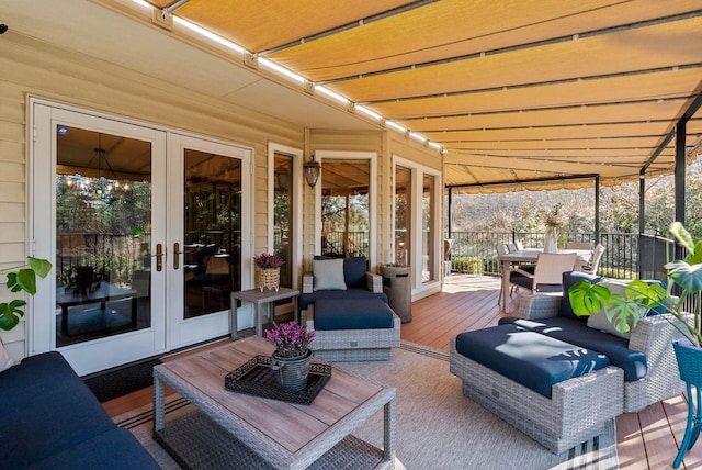 exterior space with french doors, outdoor dining area, and outdoor lounge area