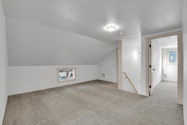 additional living space with lofted ceiling and carpet