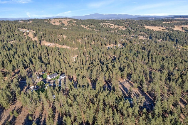 aerial view with a mountain view and a view of trees