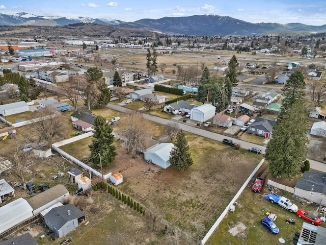 bird's eye view featuring a residential view and a mountain view