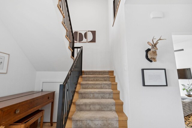 stairs with wood finished floors