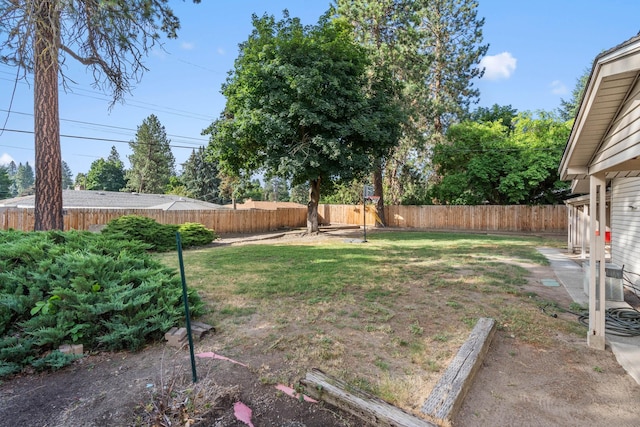 view of yard with a fenced backyard