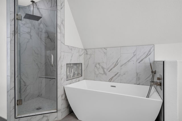 2523 N Nevada St, Spokane, WA 99207 - full bathroom with a freestanding bath, a marble finish shower, and marble finish floor