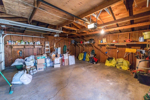 garage with a garage door opener