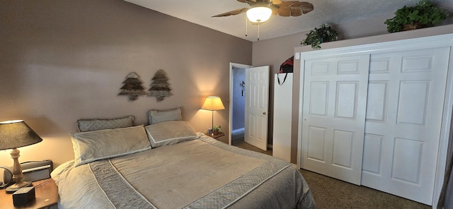 bedroom featuring carpet flooring and ceiling fan