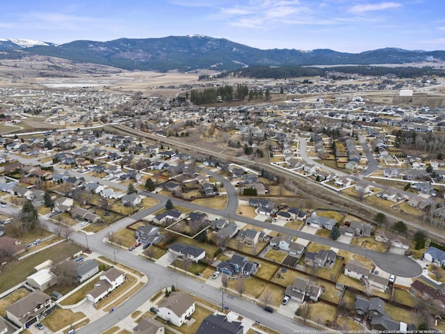 bird's eye view featuring a residential view and a mountain view