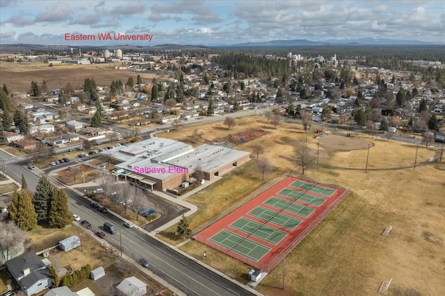 drone / aerial view with a mountain view