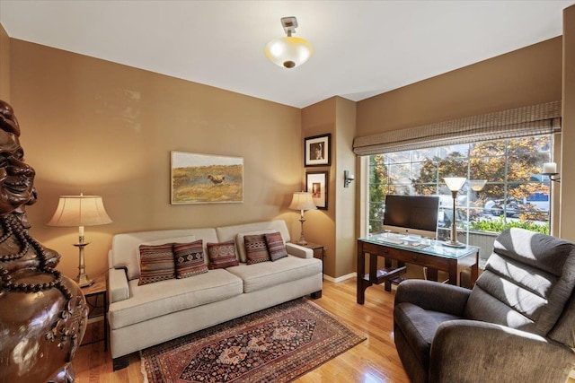 living room featuring baseboards and light wood-style flooring