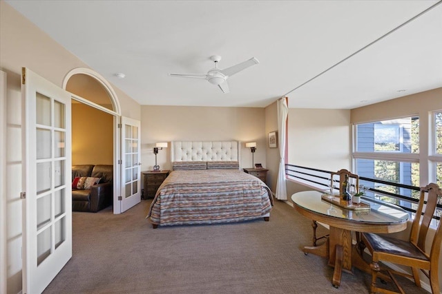 bedroom featuring french doors and carpet floors