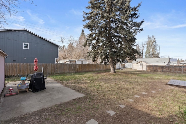 view of yard with a fenced backyard and a patio area