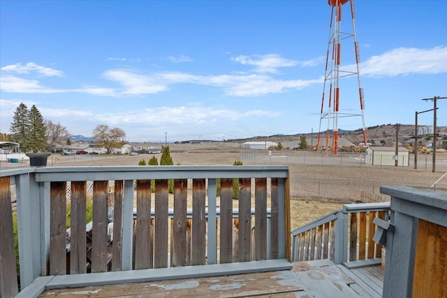 wooden terrace featuring fence