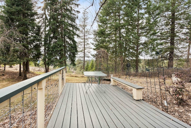 wooden terrace featuring fence