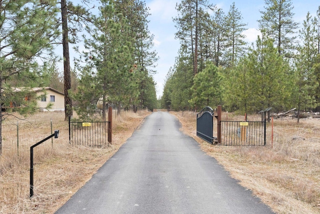 view of street with a gate and a gated entry