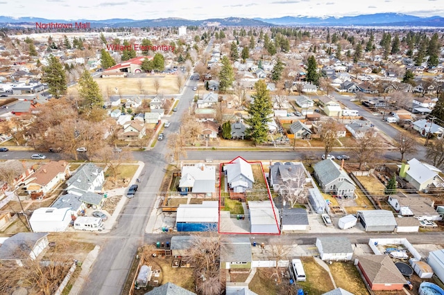 aerial view featuring a residential view and a mountain view