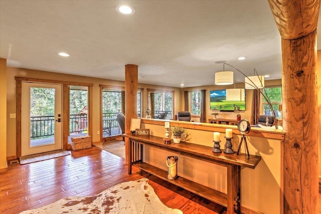 interior space featuring hardwood / wood-style floors, plenty of natural light, and recessed lighting