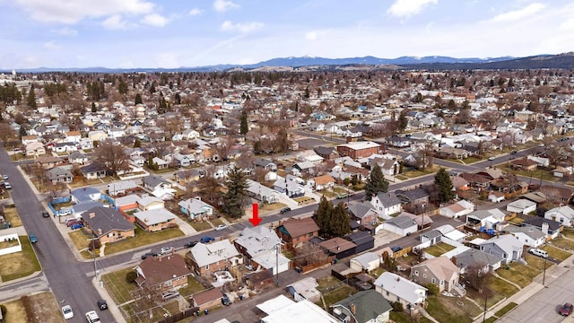 aerial view with a mountain view and a residential view