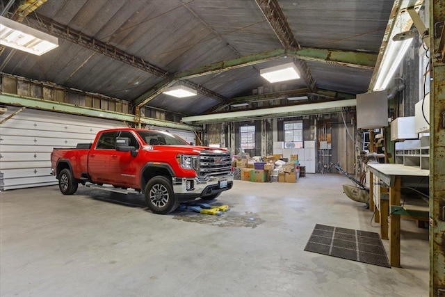 garage with metal wall