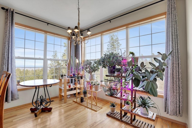 dining area featuring a chandelier and wood finished floors