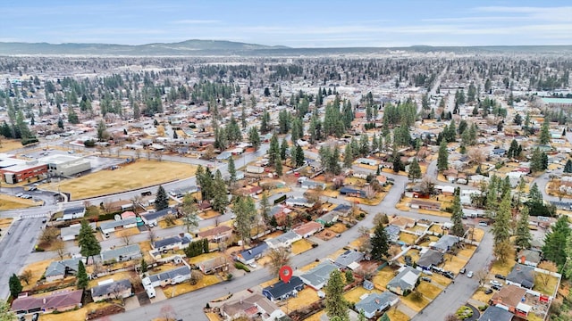 bird's eye view featuring a residential view and a mountain view