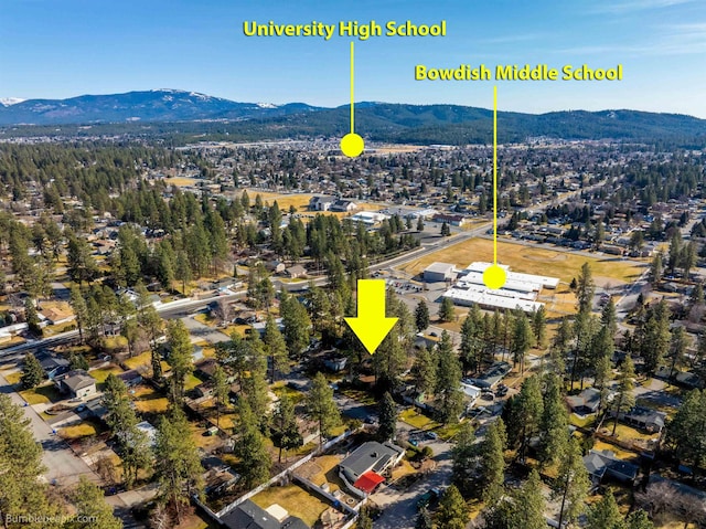 birds eye view of property with a mountain view