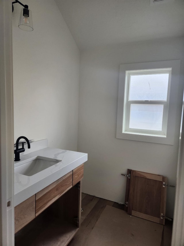 bathroom featuring vanity and wood finished floors