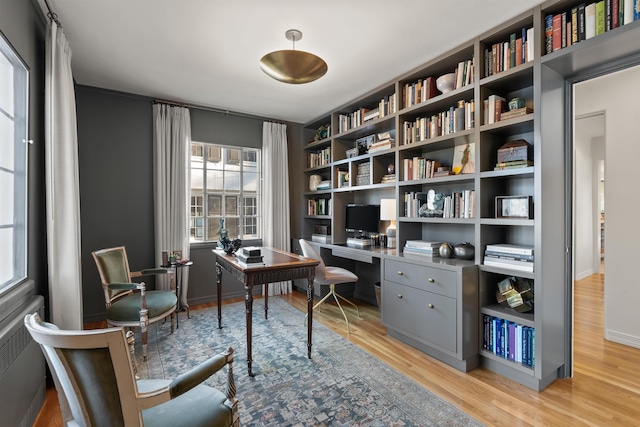 home office featuring light wood finished floors