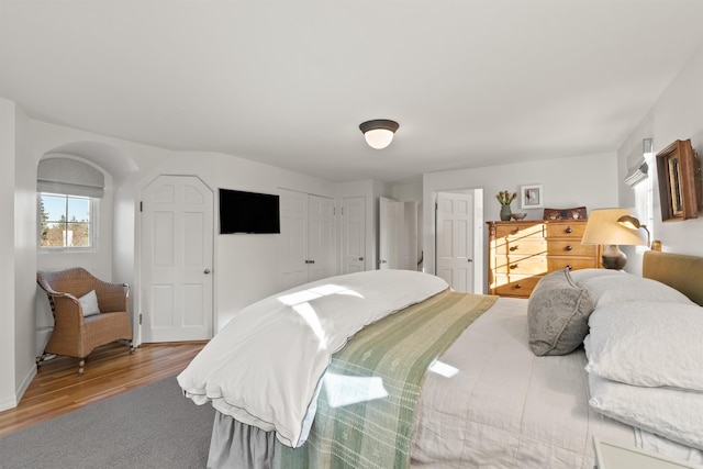 bedroom with a closet and wood finished floors