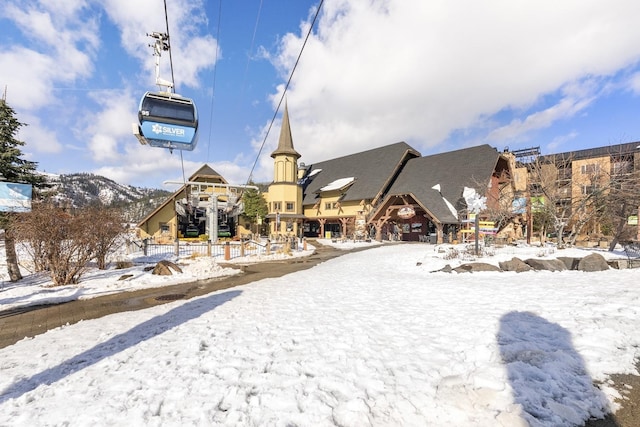 view of snow covered property