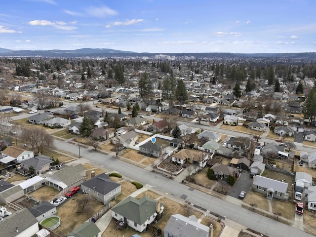 aerial view featuring a residential view and a mountain view