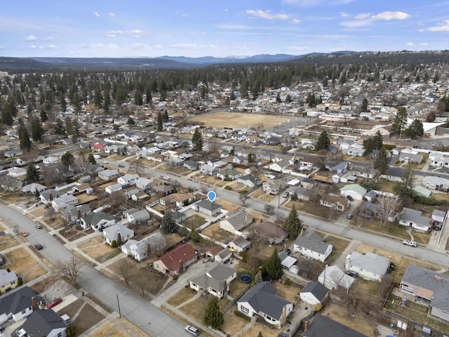 bird's eye view featuring a mountain view and a residential view