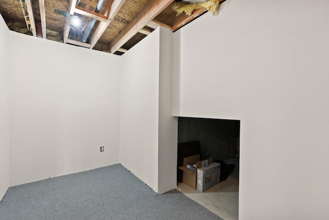 basement featuring carpet flooring