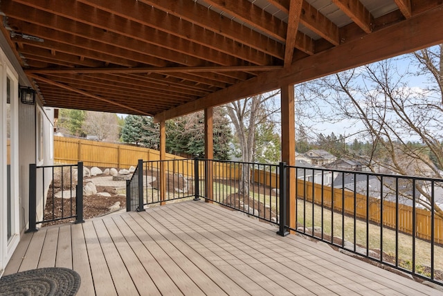 wooden deck featuring a fenced backyard