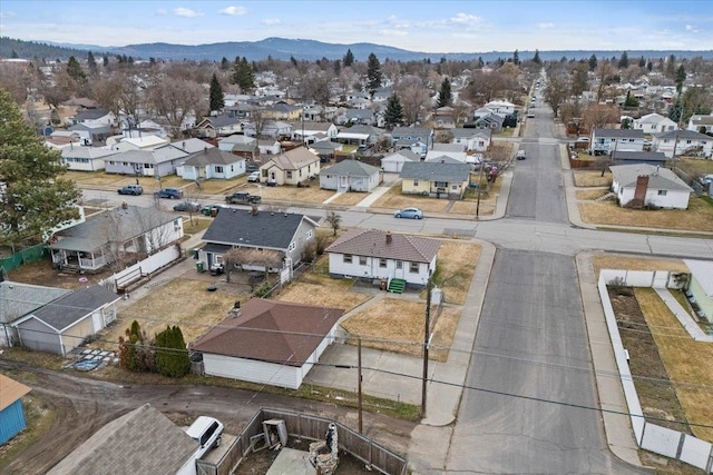 aerial view featuring a mountain view and a residential view