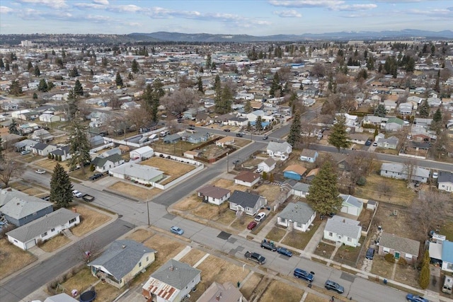 aerial view featuring a residential view and a mountain view