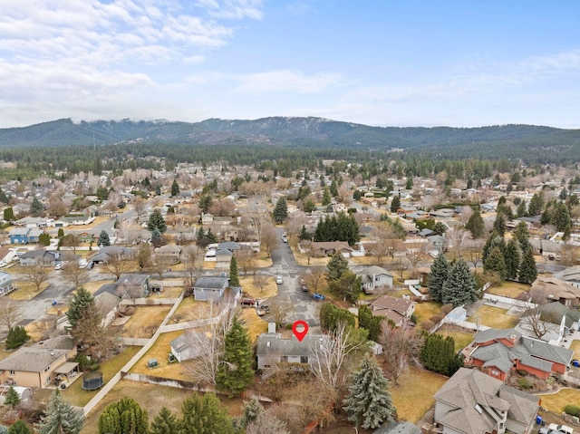 bird's eye view featuring a mountain view and a residential view