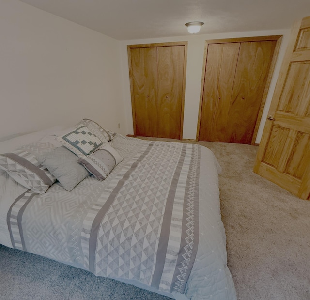 carpeted bedroom featuring multiple closets