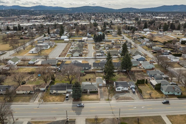 birds eye view of property featuring a residential view and a mountain view