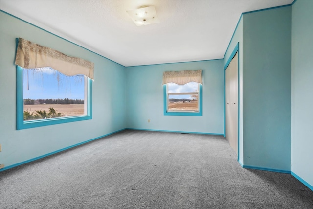 unfurnished bedroom featuring a closet, baseboards, and carpet