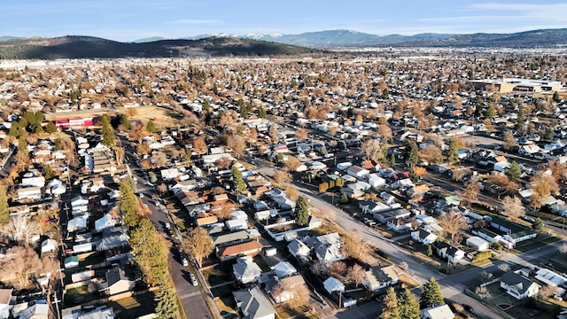 aerial view featuring a mountain view and a residential view