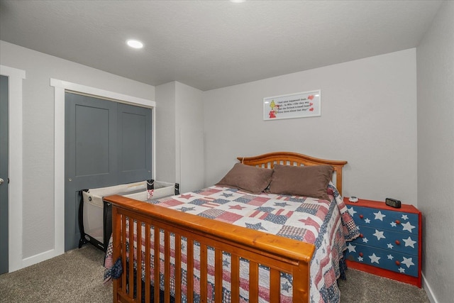 carpeted bedroom featuring recessed lighting