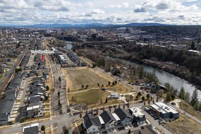 bird's eye view featuring a water view