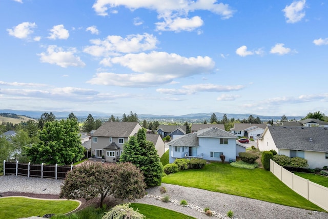 bird's eye view with a mountain view and a residential view